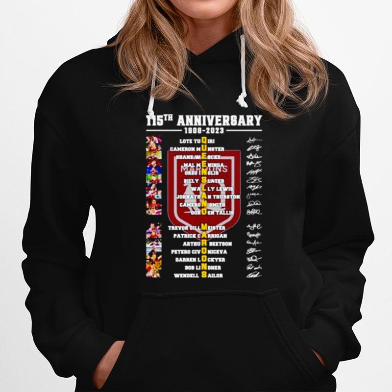 115Th Anniversary 1908 2023 Queensland Maroons Players Signatures Hoodie