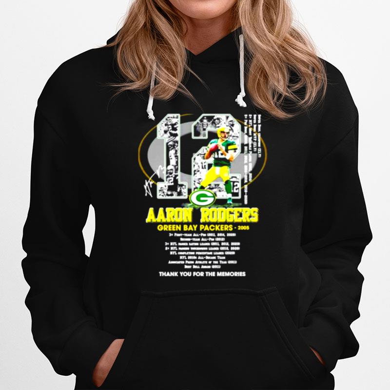 12 Aaron Rodgers Green Bay Packers Thank You For The Memories Signature Hoodie