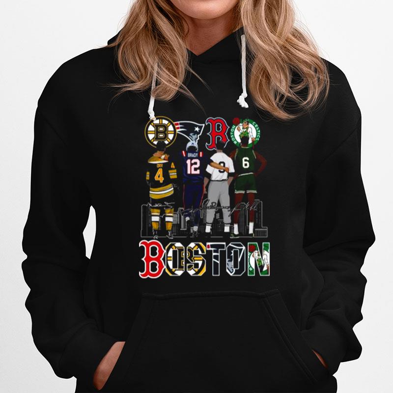 2023 Boston Sports Bobby Orr Tom Brady Ted Williams And Bill Russell Signatures Hoodie