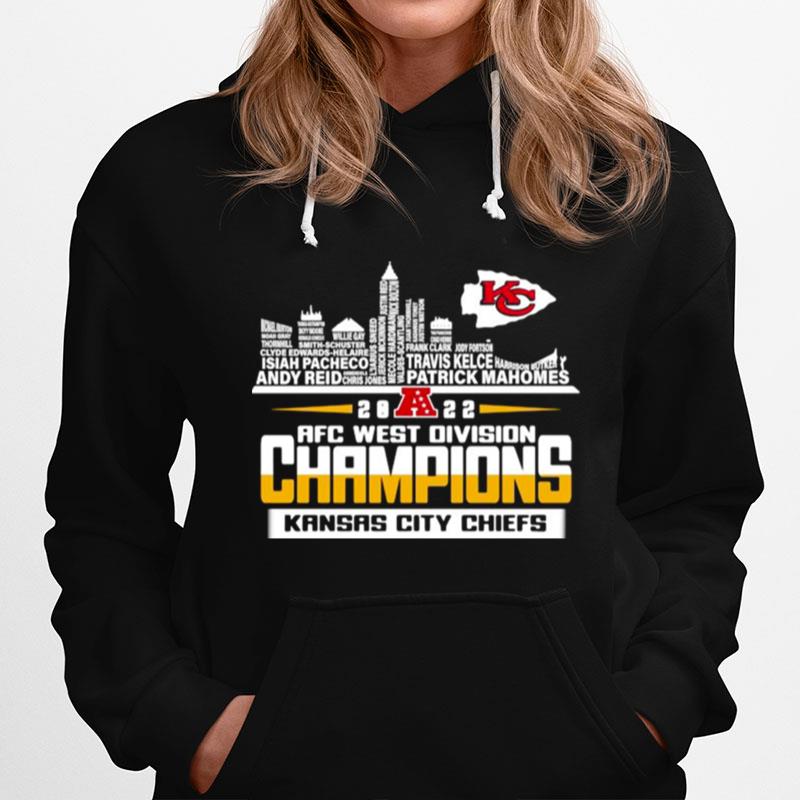 2023 Official Kansas City Chiefs 2022 Afc West Division Champions Players Name Skyline Mens Hoodie