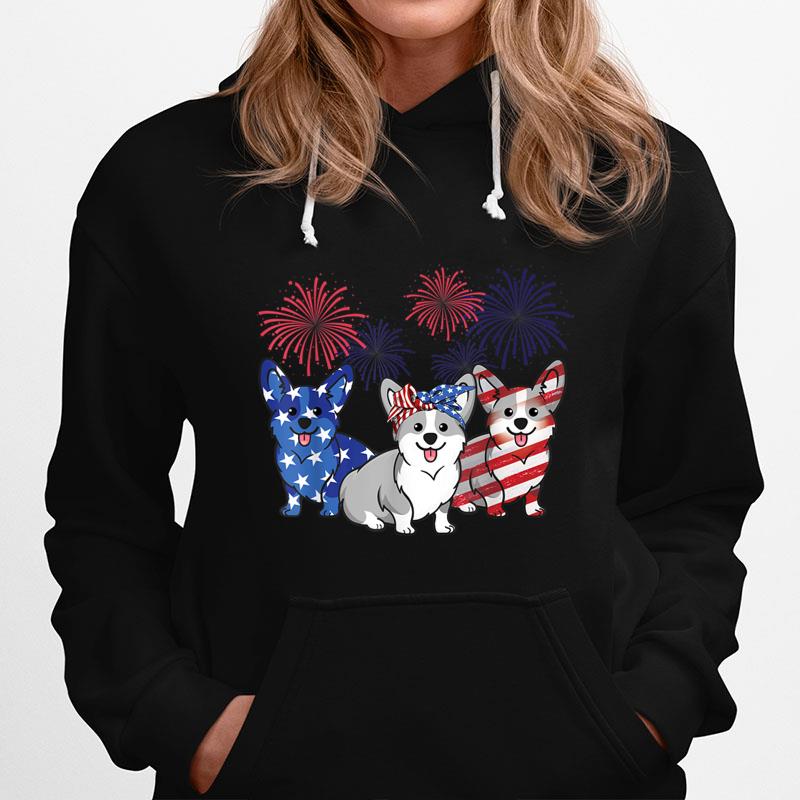 4th Of July American Flag Corgi Patriotic Dog Mens Womens Hoodie