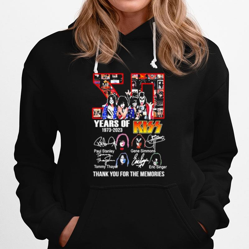 50 Years Of Kiss Rock Band 1973 2023 Thank You For The Memories Signatures Hoodie