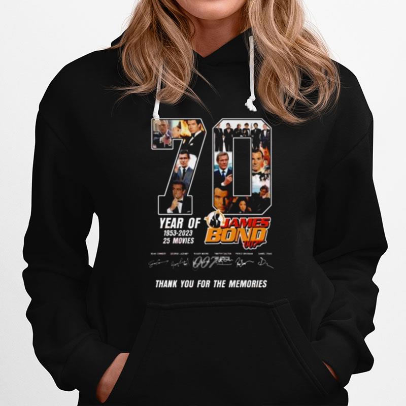 70 Years Of 1953 – 2023 25 Movies James Bond 007 Thank You For The Memories Signatures T-Shirt