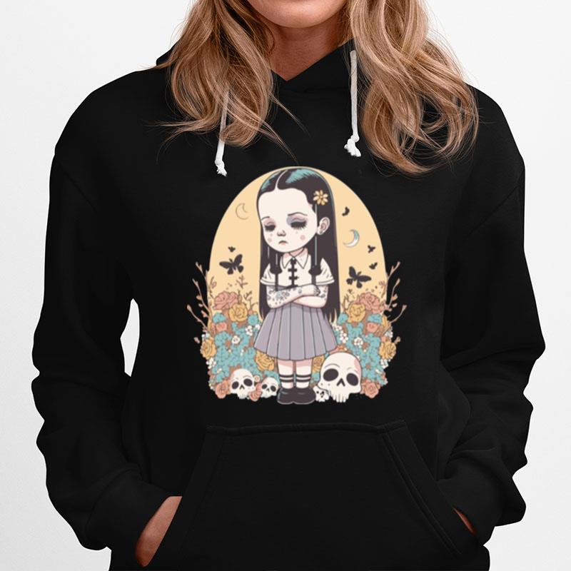 A Mysterious Girl And Yellow Flowers Wednesday Vector Art Copy Hoodie