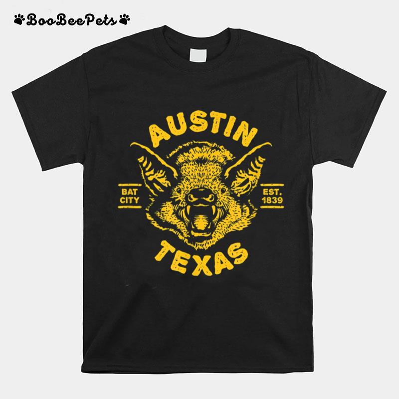 Austin Bat Bat City Texas Tx Est Established 1839 Design T-Shirt