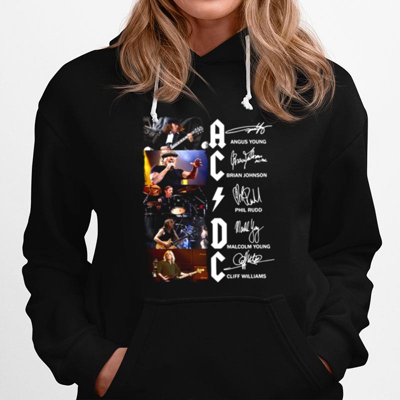 Ac Dc Angus Young Brian Johnson Phil Rudd Malcolm Young Cliff Williams Signatures Hoodie