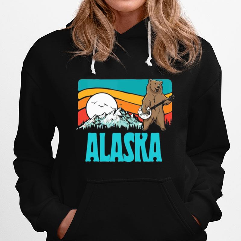 Alaska Mountains Bluegrass Banjo Bear Graphic T-Shirt