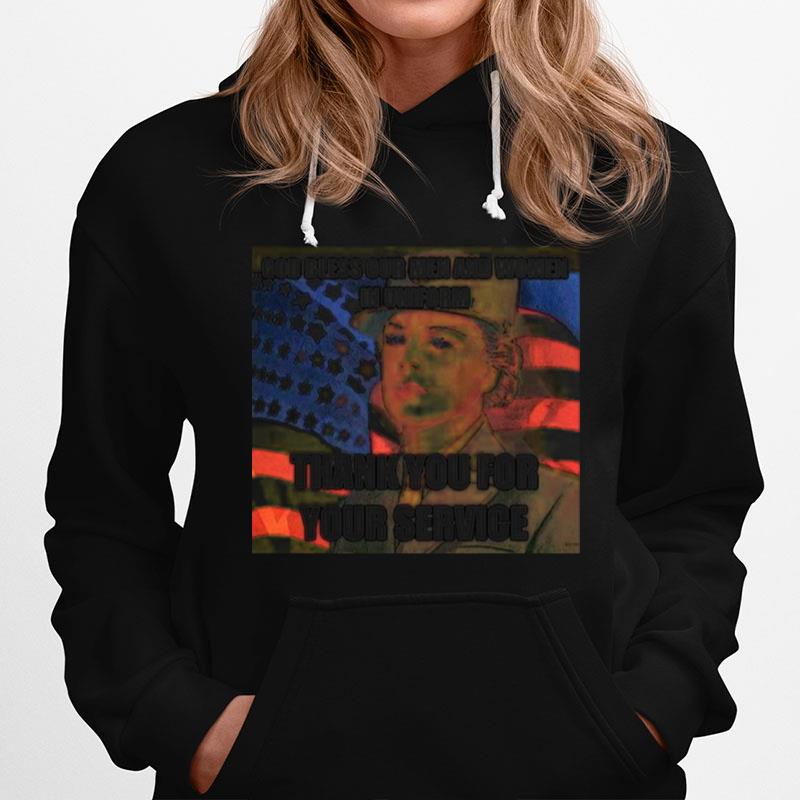 American Flag Girl God Bless Our Men And Women In Uniform Thank You For Your Service Hoodie