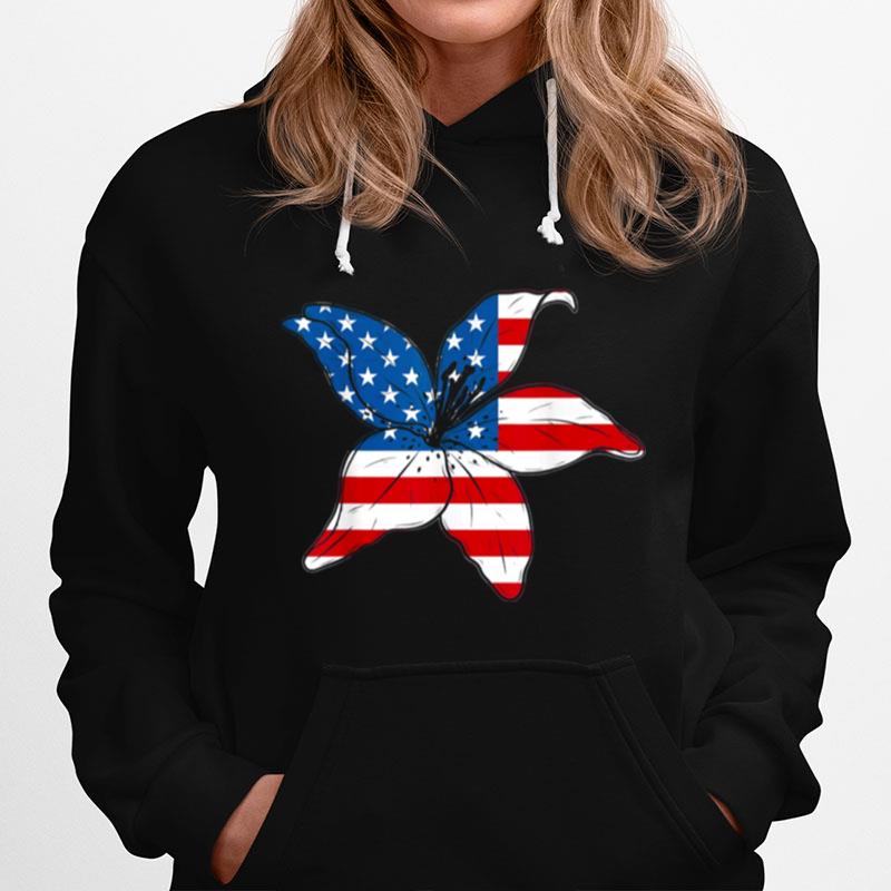 American Flag Lilly Flower Military Hoodie