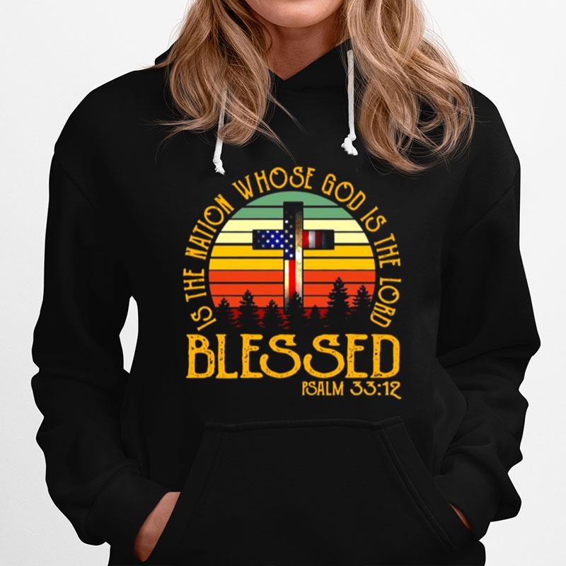 American Flag Psalm 33 12 Blessed Is The Nation Whose God Is The Lord Vintage Hoodie