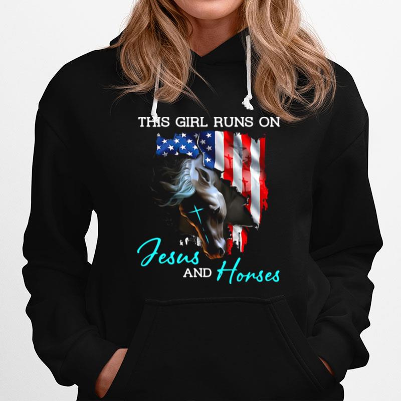 American Flag This Girl Runs On Jesus And Horses T-Shirt