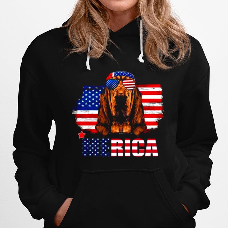 American Flag With Merica Bloodhound Dog Hoodie