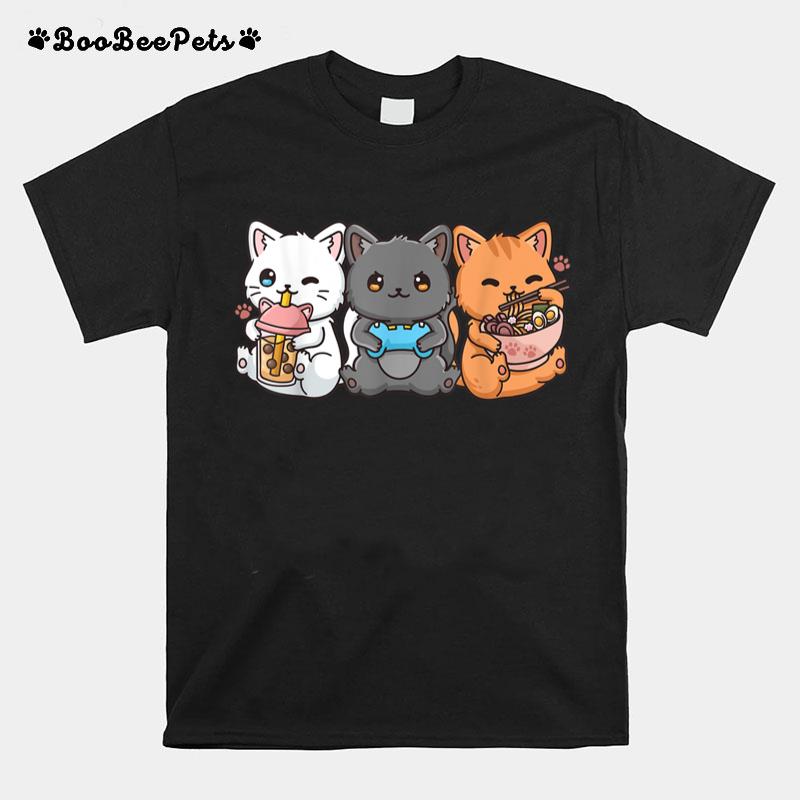 Anime Boba Tea Bubble Tea Gaming Gamer Ramen Cat T-Shirt