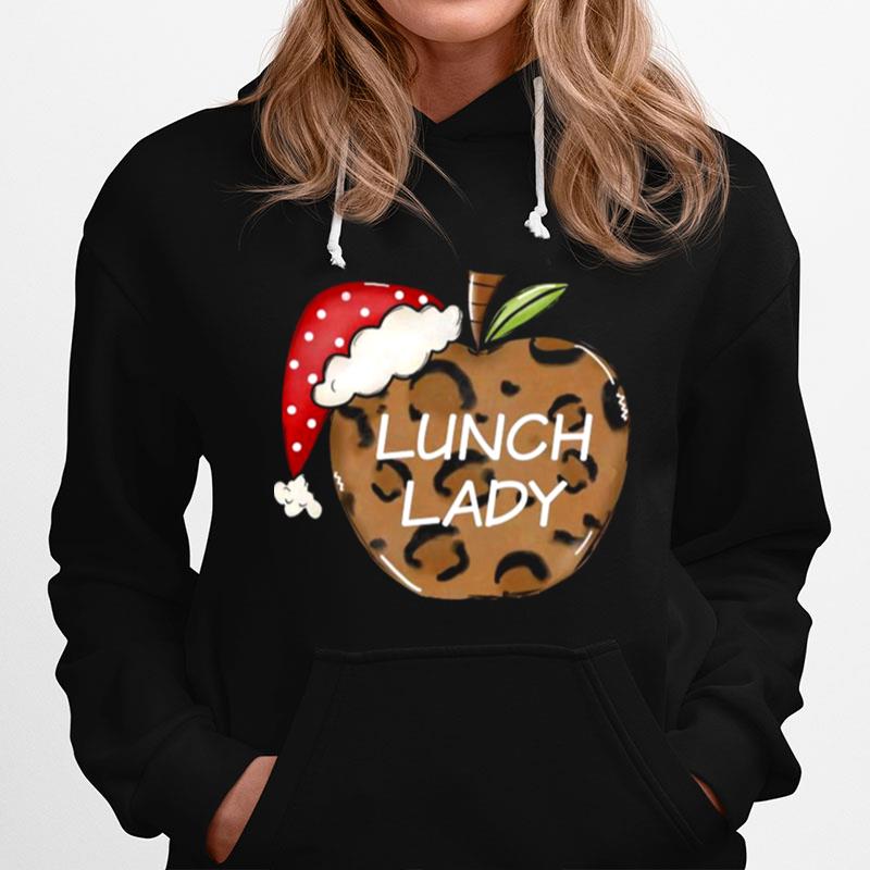 Apple Leopard Santa Hat Lunch Lady Christmas Hoodie