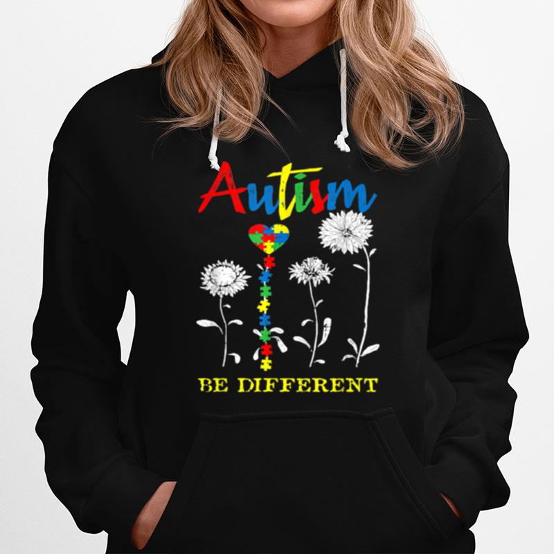 Awareness Sunflower Heart Puzzle Piece Autism Be Different Hoodie