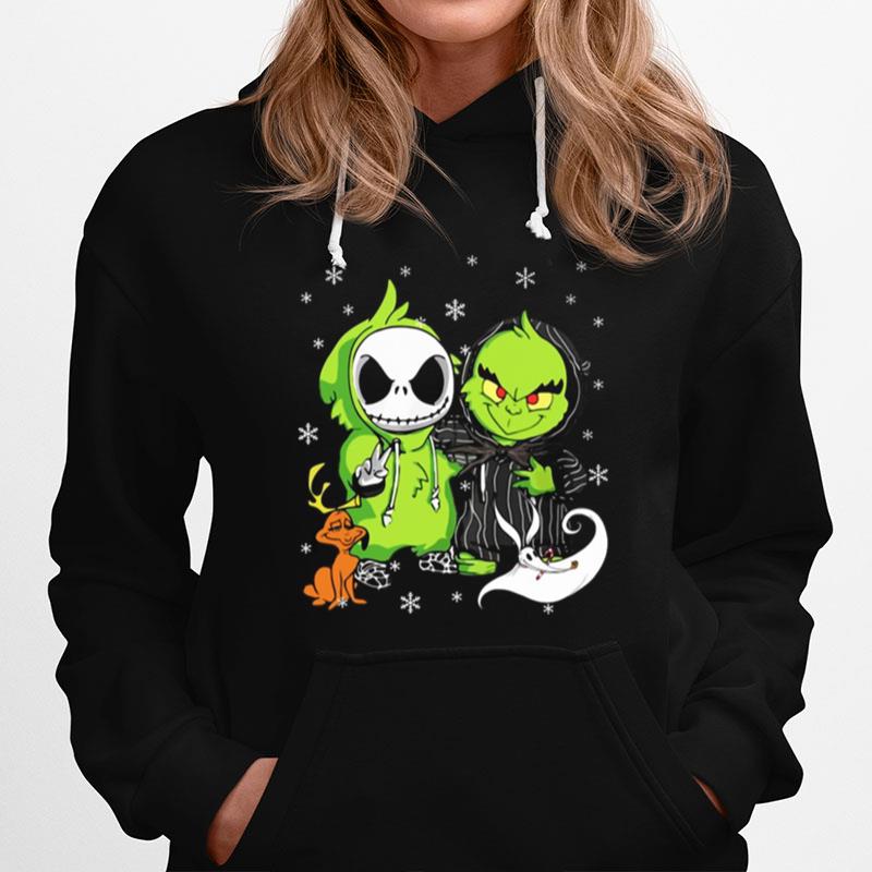 Baby Grinch And Baby Jack Skellington With Boo Christmas Hoodie