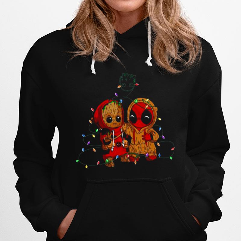 Baby Groot And Baby Deadpool Merry Christmas Light T-Shirt