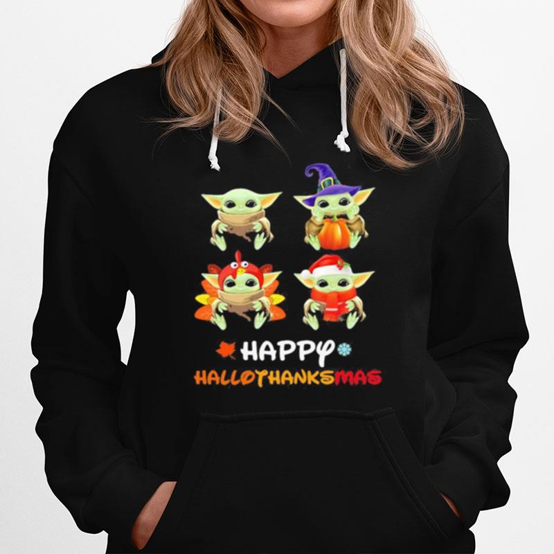 Baby Yoda Happy Hallothanksmas Halloween Thanksgiving Christmas Hoodie