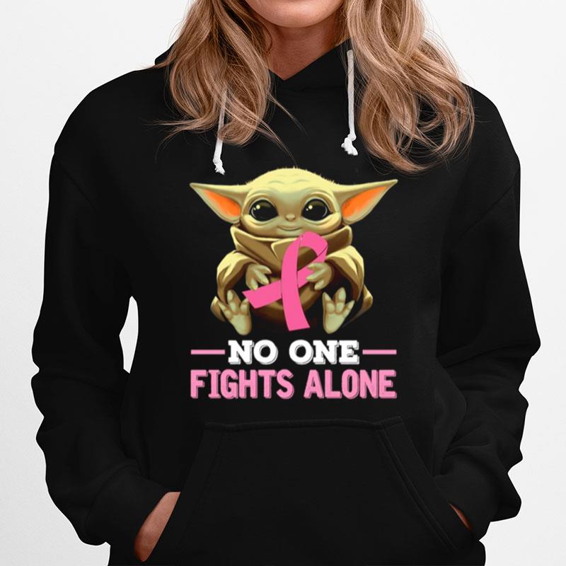 Baby Yoda Hug Breast Cancer No One Fights Alone 2022 T-Shirt