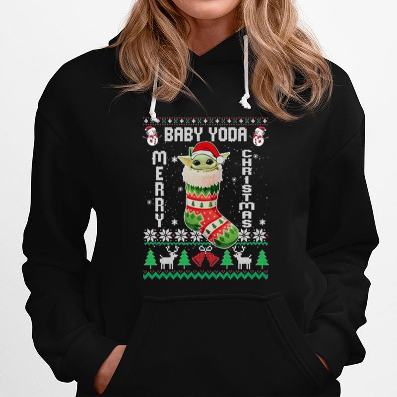 Baby Yoda In The Sock Merry Christmas Ugly Hoodie