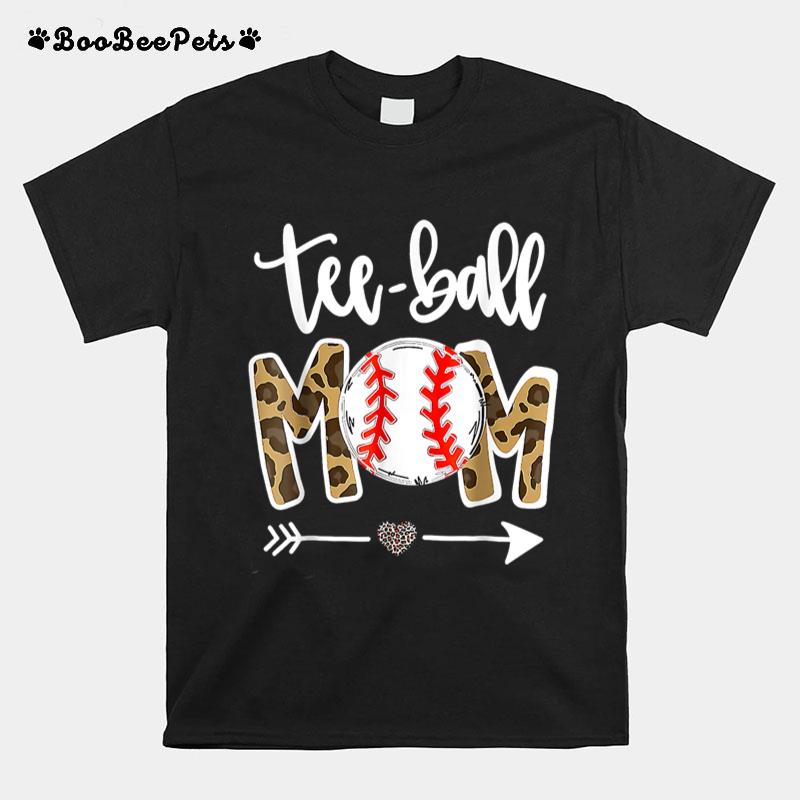 Ball Mom Mother's Day Gift Teeball Mom Leopard Funny T-Shirt