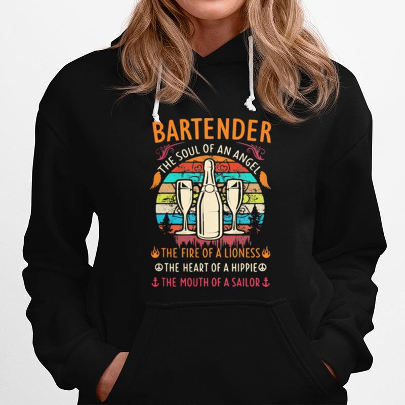 Bartender The Soul Of An Angle The Fire Of A Lioness The Heart Of A Hippie The Mouth Of A Sailor Vintage T-Shirt