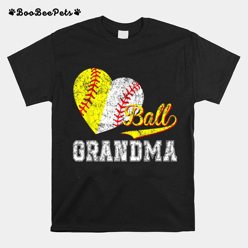 Baseball Softball Ball Heart Grandma Mother'S Day T-Shirt