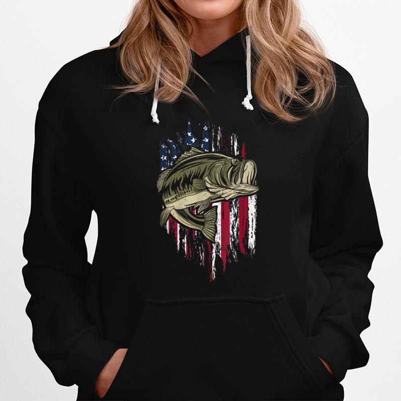 Bass Fishing American Flag 4Th Of July Gift For Fisherman Hoodie