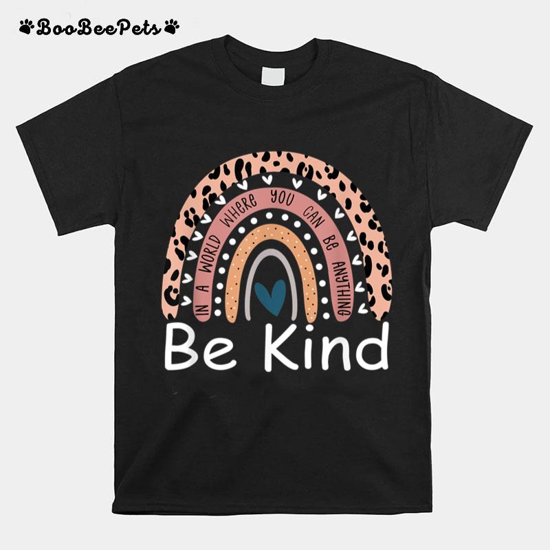 Be Kind Cute Graphic Boho Leopard Rainbow T-Shirt