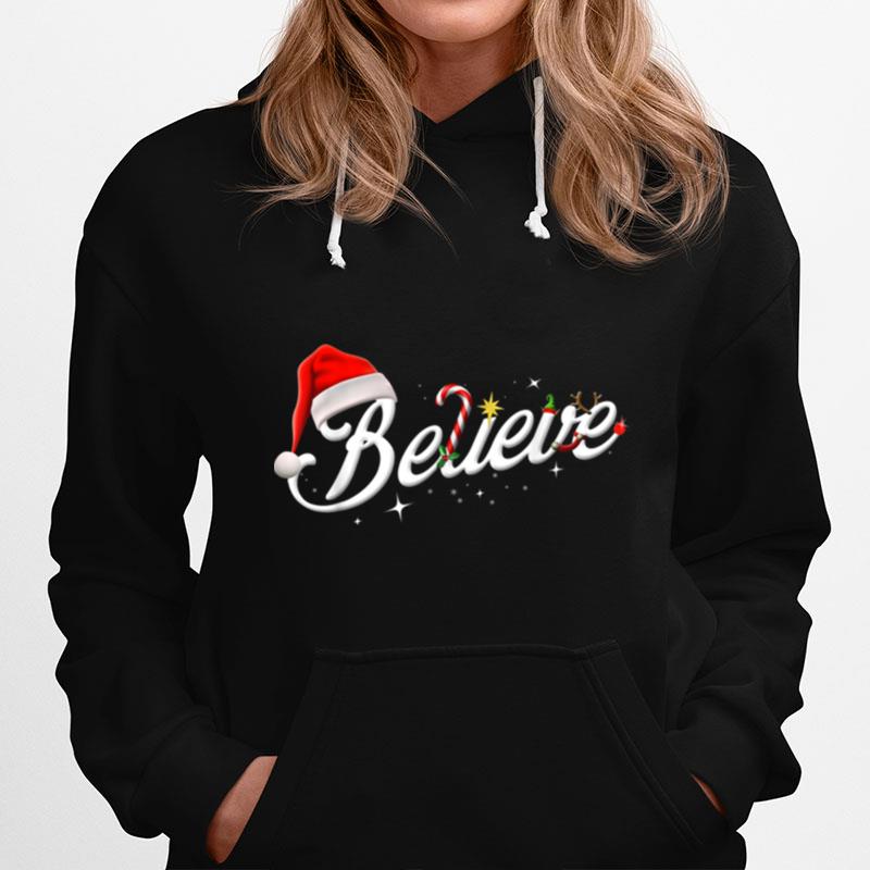 Believe Santa Hat Elf Rudolph Candy Merry Christmas Hoodie