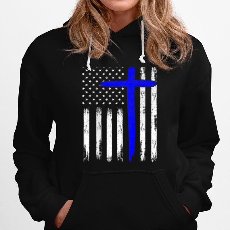 Best Blue Cross Ever With Us American Flag On Back Hoodie