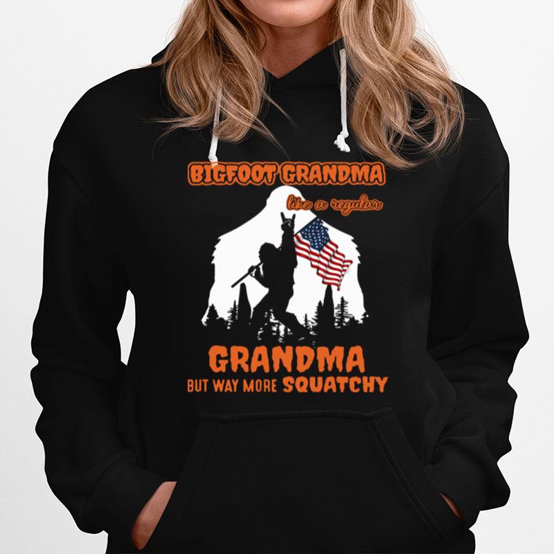 Bigfoot Rock And Roll Grandma Like A Regular Grandma But Way More Squatchy American Flag Hoodie