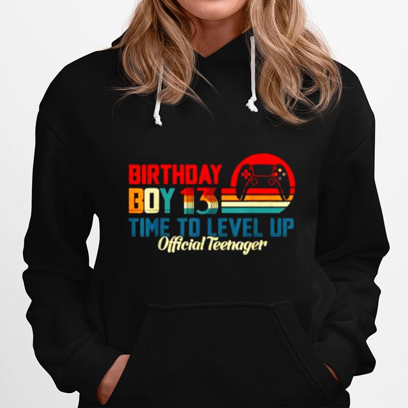Birthday Boy 13 Time To Level Up Official Teenager Video Game Vintage Sunset Hoodie