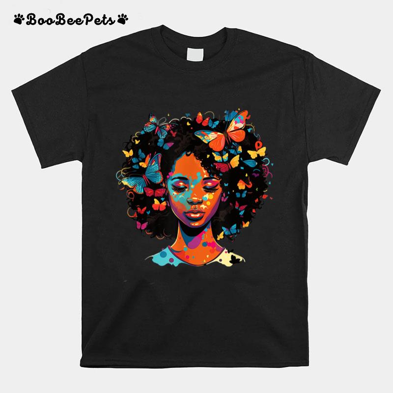 Black Butterfly Hair Black Natural Afro Girl T-Shirt