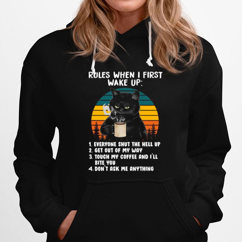 Black Cat Drink Coffee Rules When I First Wake Up Vintage Hoodie