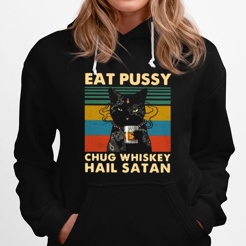 Black Cat Eat Pussy Chug Whiskey Hail Satan Vintage T-Shirt