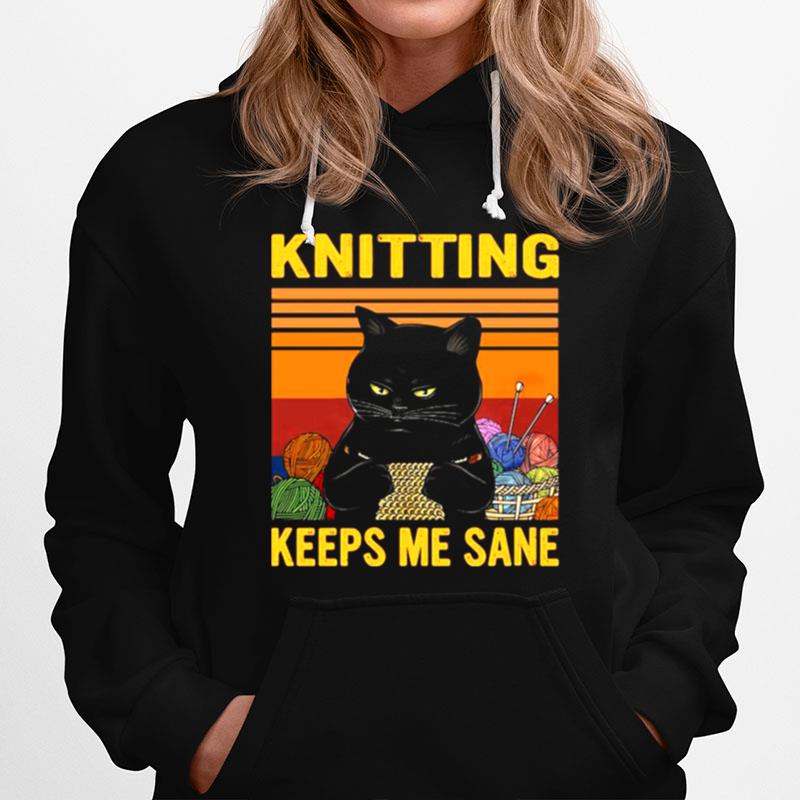 Black Cat Knitting Keeps Me Sane Vintage Hoodie