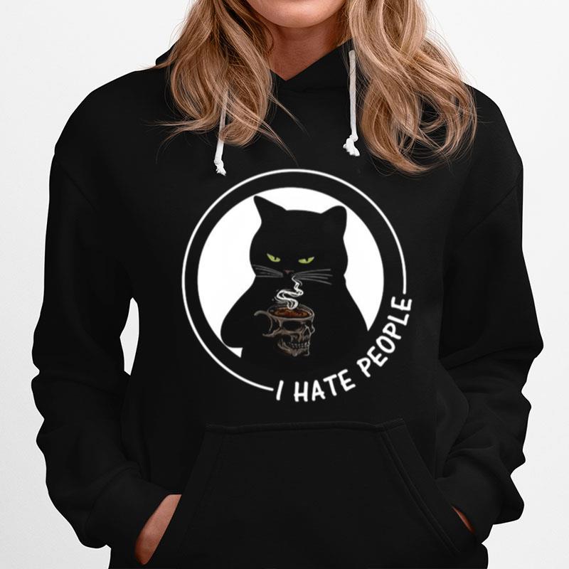 Black Cat Skull Glasses Coffee I Hate People Hoodie