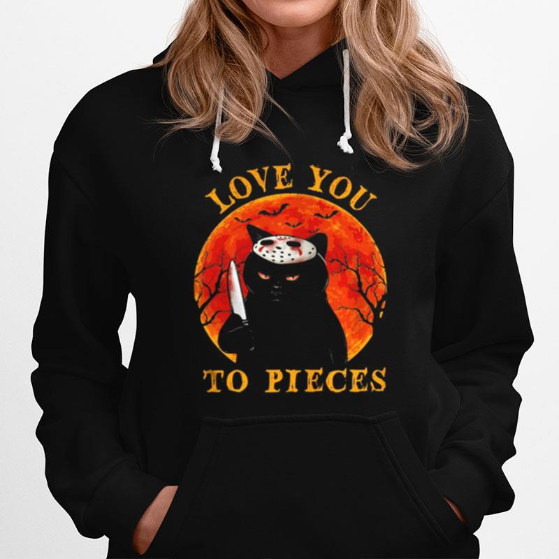Black Cat With Knife Love You To Pieces Sunset Hoodie