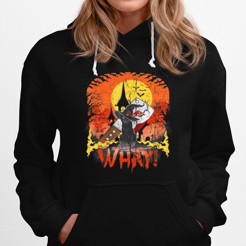 Black Cat With Knife What Halloween Cat Lover Hoodie