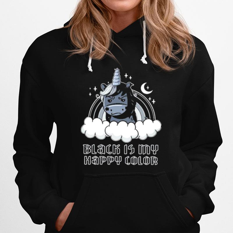 Black Is My Happy Color Angry Unicorn Rainbow Clouds Hoodie