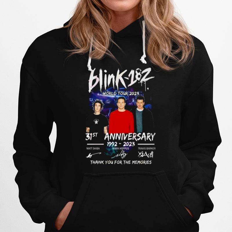 Blink 182 World Tour 2023 31St Anniversary 1992 - 2023 Thank You For The Memories Signatures Hoodie