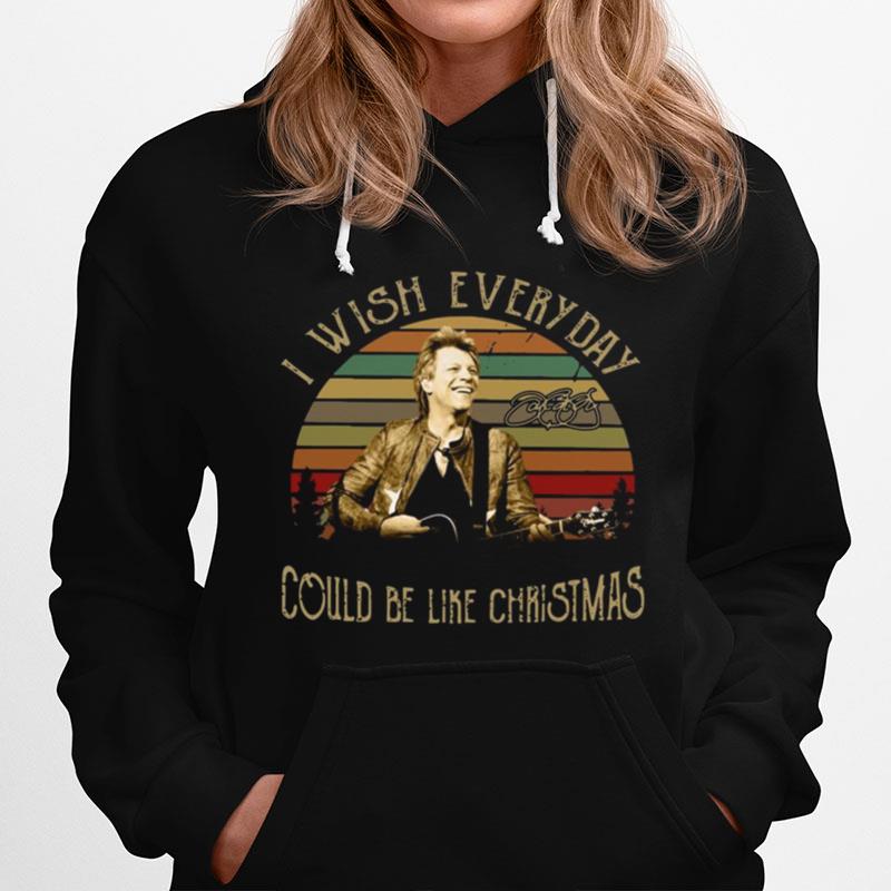 Bon Jovi I Wish Everyday Could Be Like Christmas Vintage Signature Hoodie