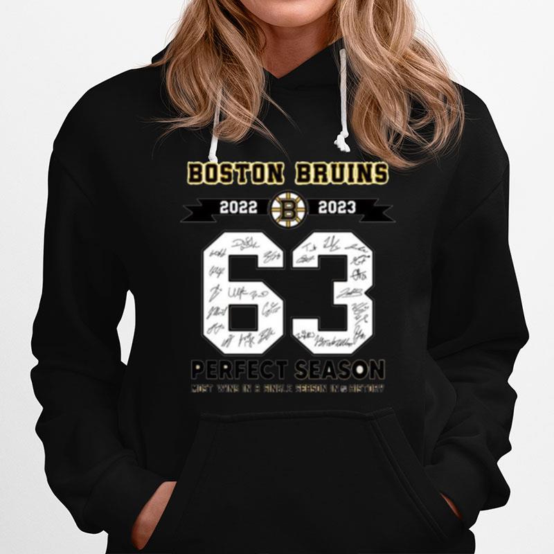 Boston Bruins 2022 2023 63 Perfect Season Most Win In A Single Season In Nhl History Signatures Hoodie