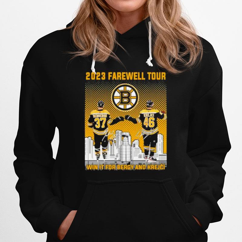 Boston Bruins Bergeron And Krejci 2023 Farewell Tour Win It For Energy And Krejci Signatures Hoodie