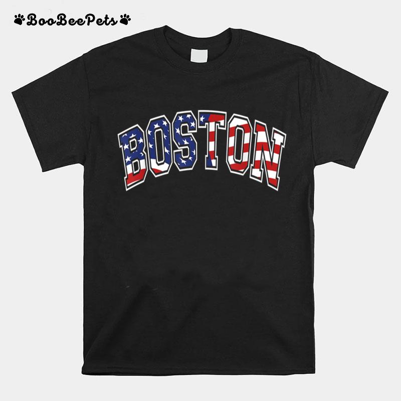 Boston Varsity Style Stars and Stripes Text T-Shirt