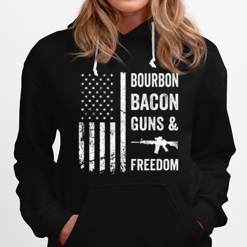 Bourbon Bacon Guns And Freedom Bbq Grill Drinking Usa Flag Hoodie