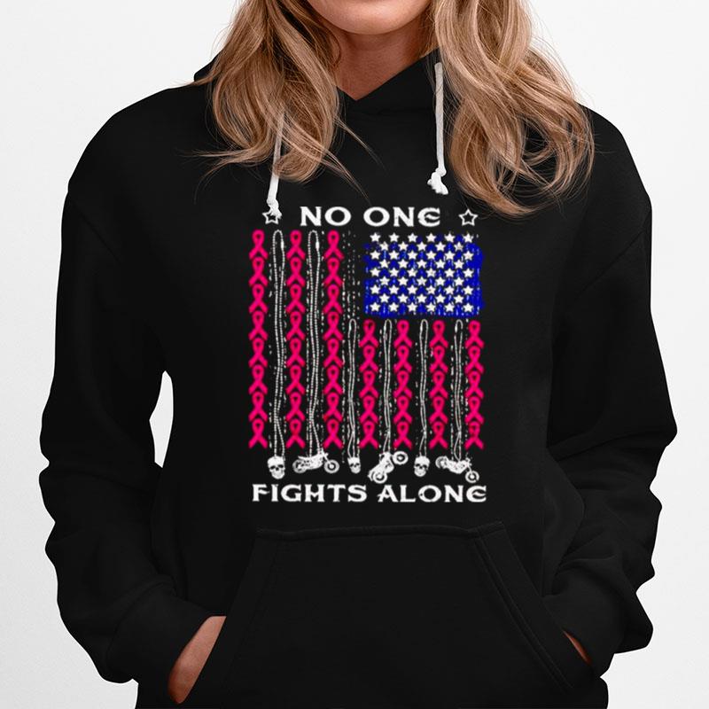 Breast Cancer American Flag No One Fights Alone Hoodie