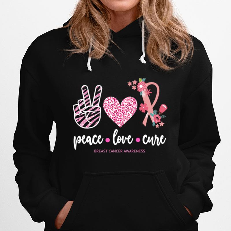 Breast Cancer Awareness Peace Love Cure Pink Ribbon Leopard Hoodie