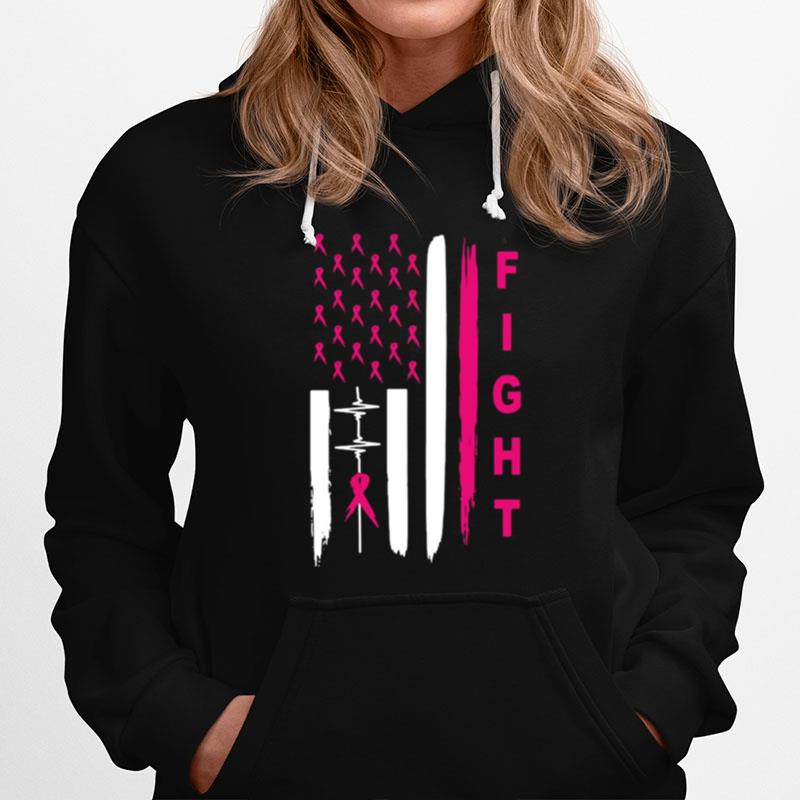 Breast Cancer Fight American Flag Hoodie